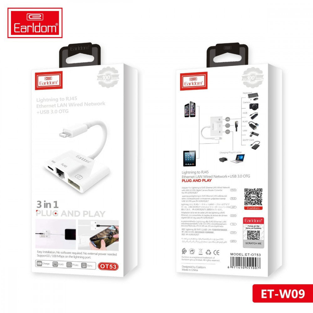 Adapter Lightning To RJ45 ; USB3.0 &amp; Lightning – Earldom ET-OT53