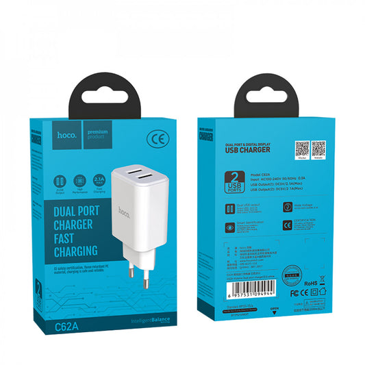 Home Charger | 2.1A | 2U - Hoco C62A White