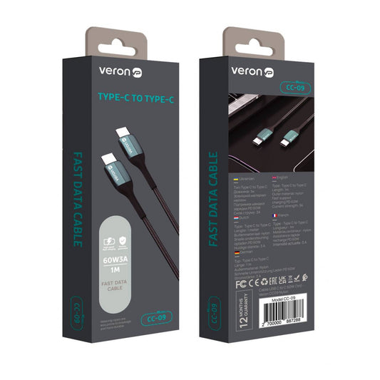 USB C to C Cable 3A (1m) – Veron CC09 Nylon – Black