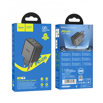 Home Charger 45W GaN 2 PD Hoco N35 Streamer – black
