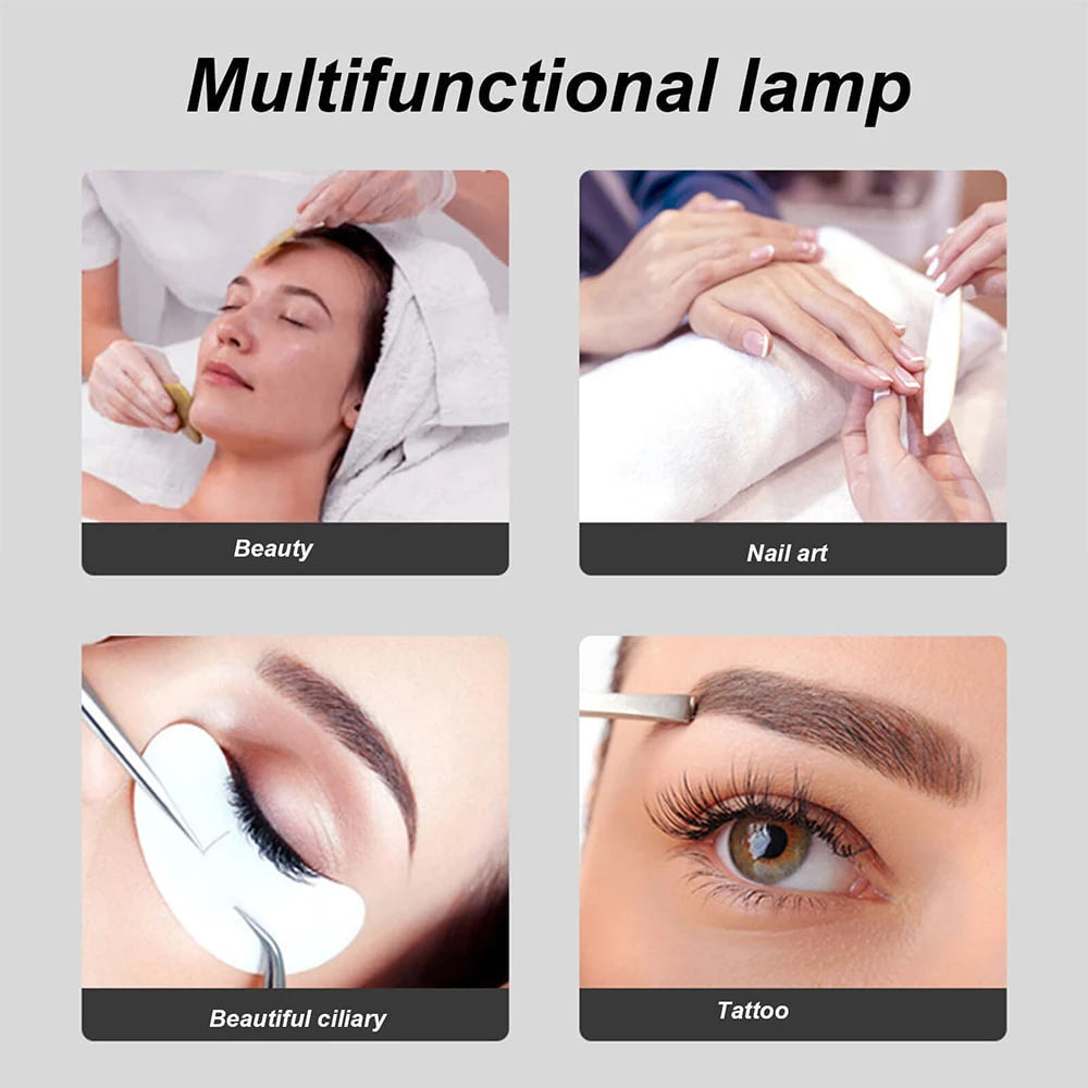 F-624 Half Moon LED Nail Lamp for Eyelash Extension Eyebrow Tattoo Makeup 72x36cm - Black