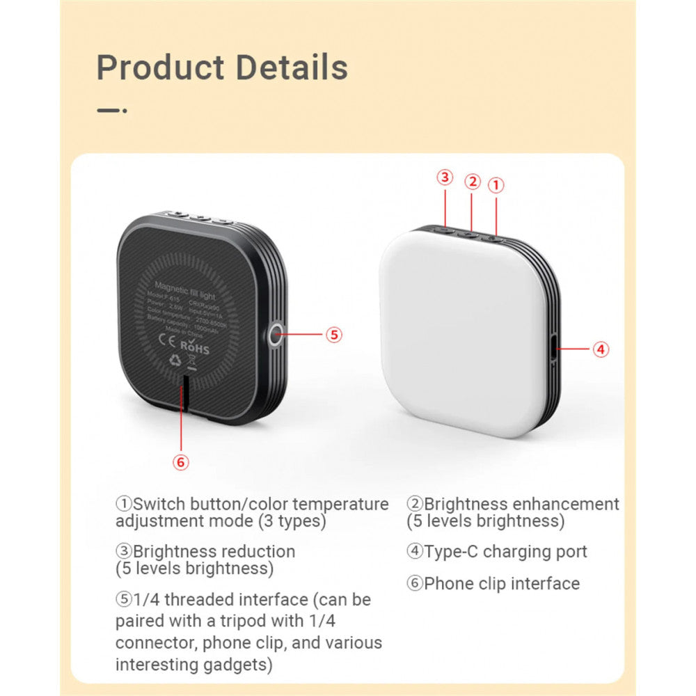 Selfie flash rechargeable with MagSafe and clip F-622