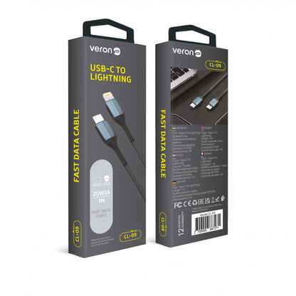 USB C to Lightning Cable 20W (1m) – Veron CL09 Nylon – Black