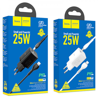 Home Charger | 25W | PD3.0 | C to Lightning Cable (1m) – Hoco N19 – Black