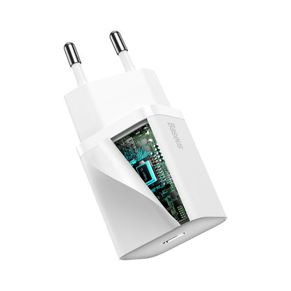 Home Charger | 20W | 1C | C to Lightning Cable (1m) – Baseus (TZCCSUP-B) Super Si Quick Charger – TZCCSUP-B02 White