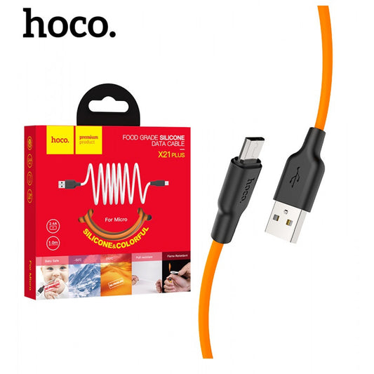 Micro 2.4A Cable (1m) — Hoco X21 Plus Silicone — Blackorange