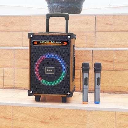 Bluetooth Speaker &amp; 2 Microphones – Hoco HA2 Wave – Wooden pattern