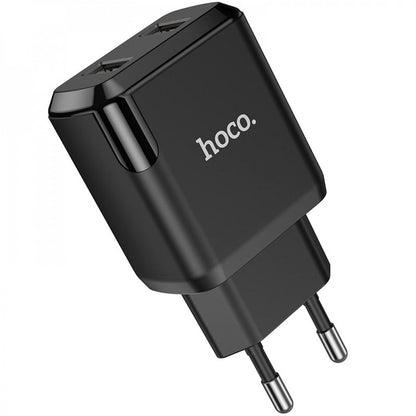 Home Charger | 2.1A | 2U | USB C Cable (1m) – Hoco N7 – Black