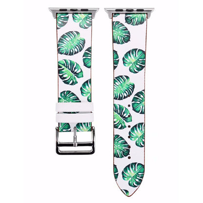 Reminets Leather Series Flower Pattern – Apple Watch 38 mm | 40 mm | 41 mm - Green Leaves