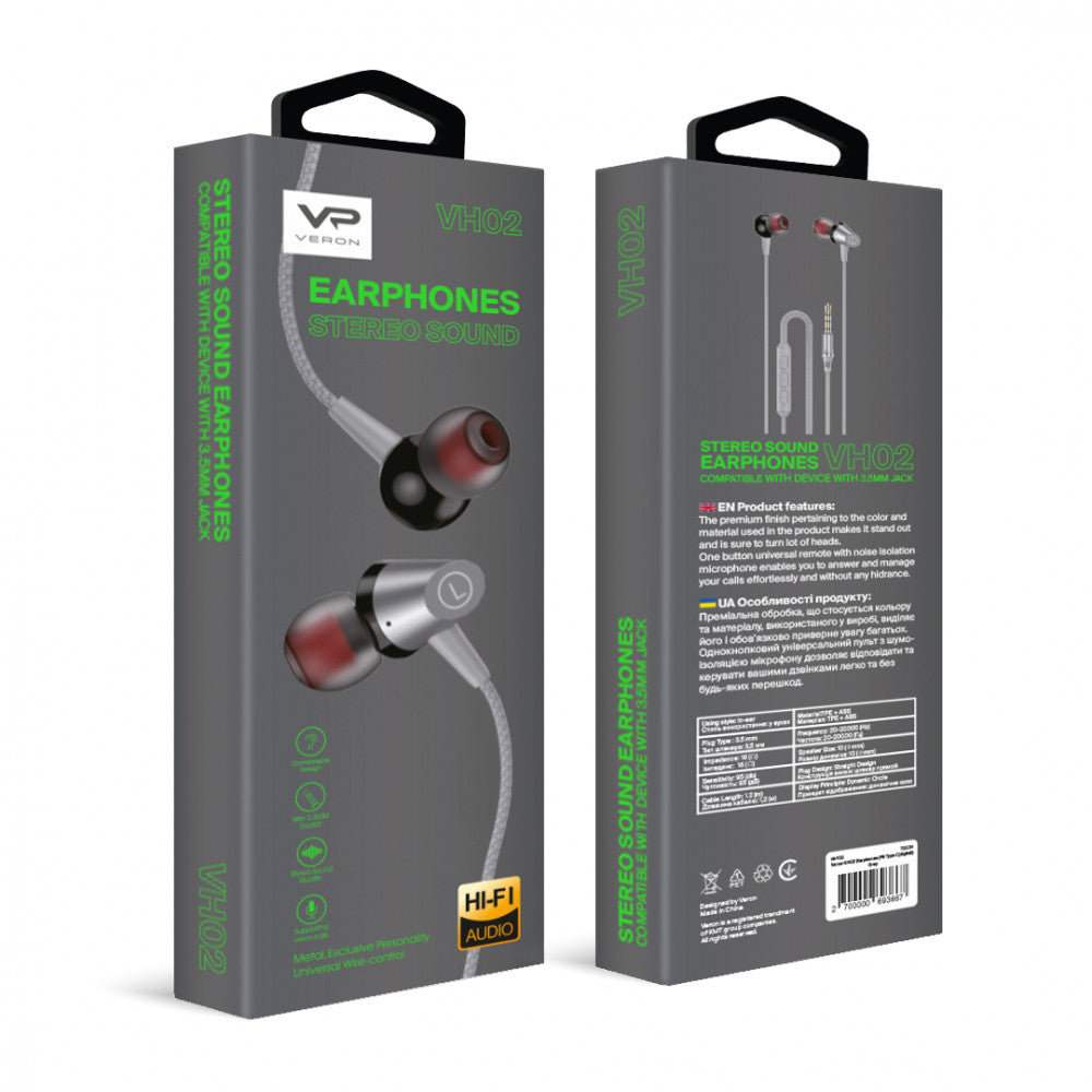 Headphones with microphone 3.5mm – Veron VH02 Gray
