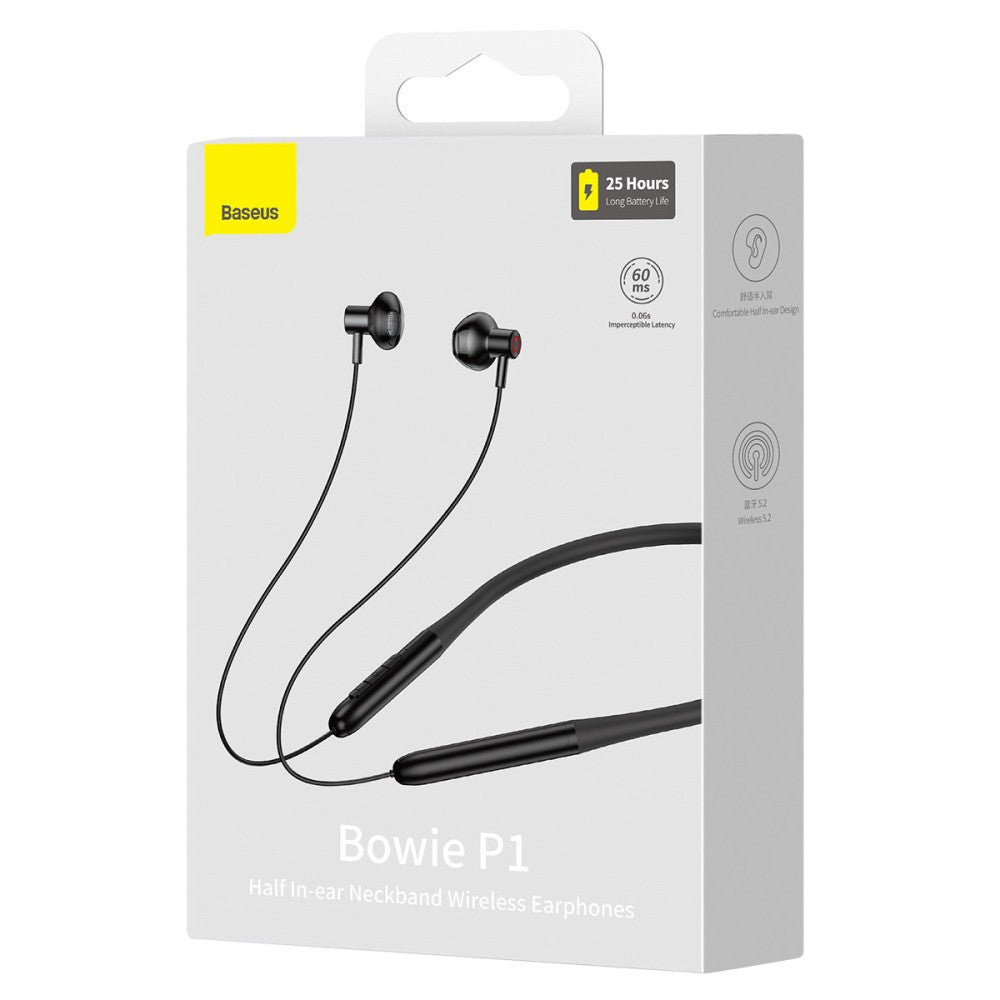 Dartless headphones – Baseus (NGPB000001) Bowie P1 Half In-ear Neckband Drillless headphones Black – NGPB000001 Black