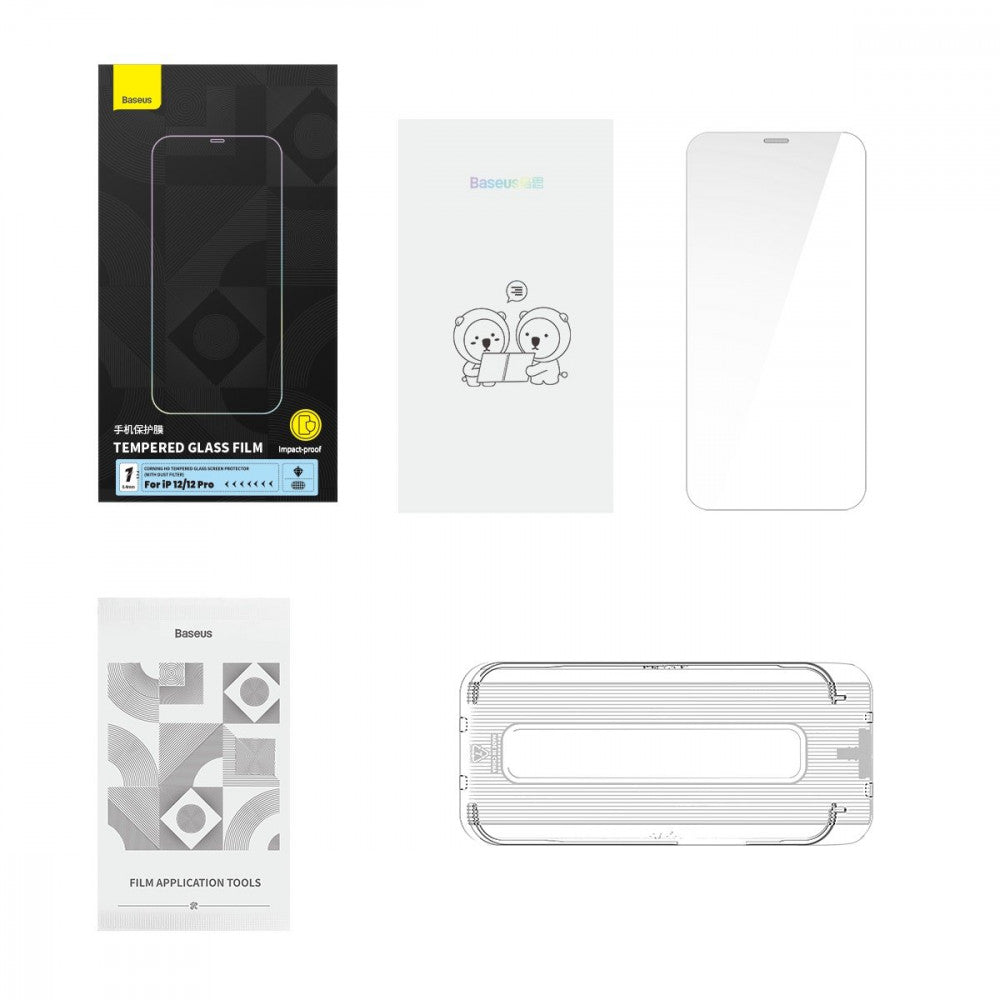 Zahisne sklo 0.3 mm – Baseus (SGBL060702) iPhone 12; 12 Pro 6.1" (2pcs/pack+Pasting Artifact)