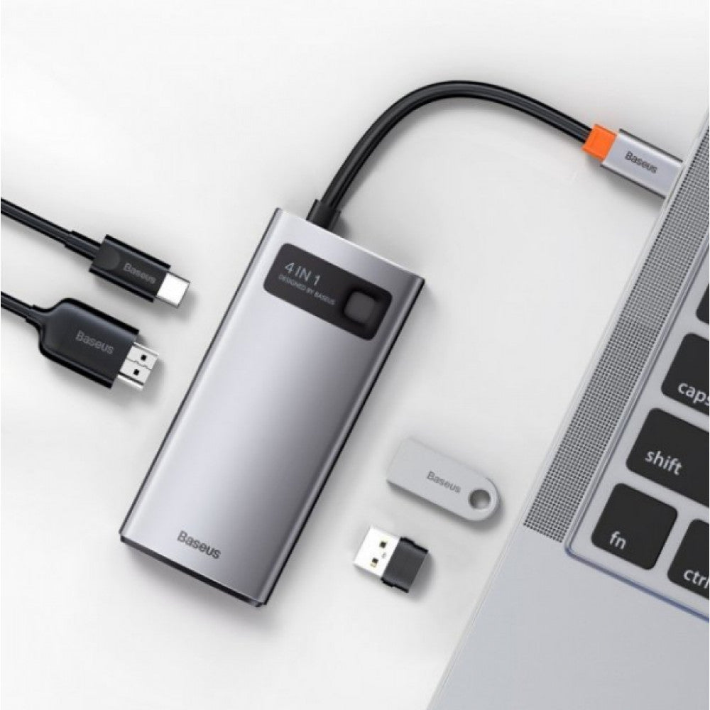 HUB USB C – Baseus(CAHUB-CY0G) Metal Gleam Series 4-in-1 Multifunctional Type-C HUB Docking Station Gray