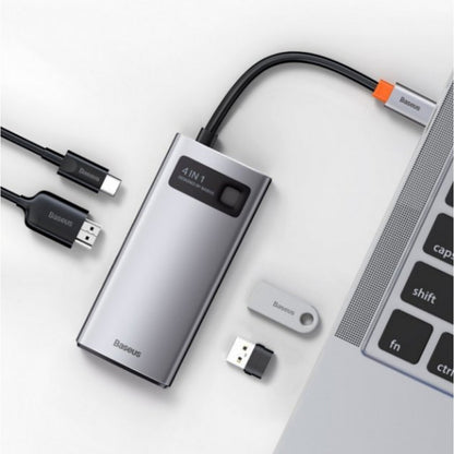 HUB USB C – Baseus(CAHUB-CY0G) Metal Gleam Series 4-in-1 Multifunctional Type-C HUB Docking Station Gray