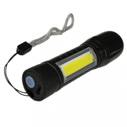 Rechargeable LED flashlight W511S flashlight with side diode three operating modes, main light, side LED light and strobe plastic case