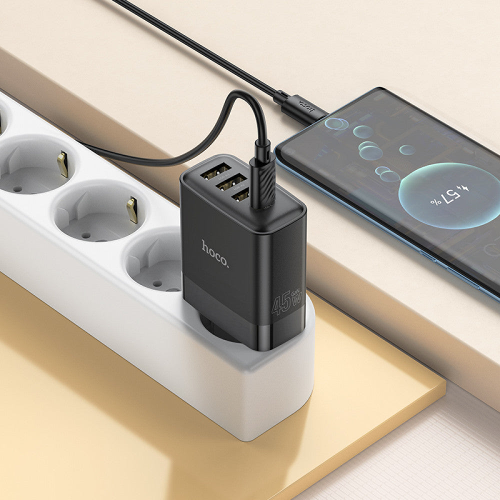 Home Charger | 45W | PD | QC3.0 | C to C Cable (1m) – Hoco C127A – Black