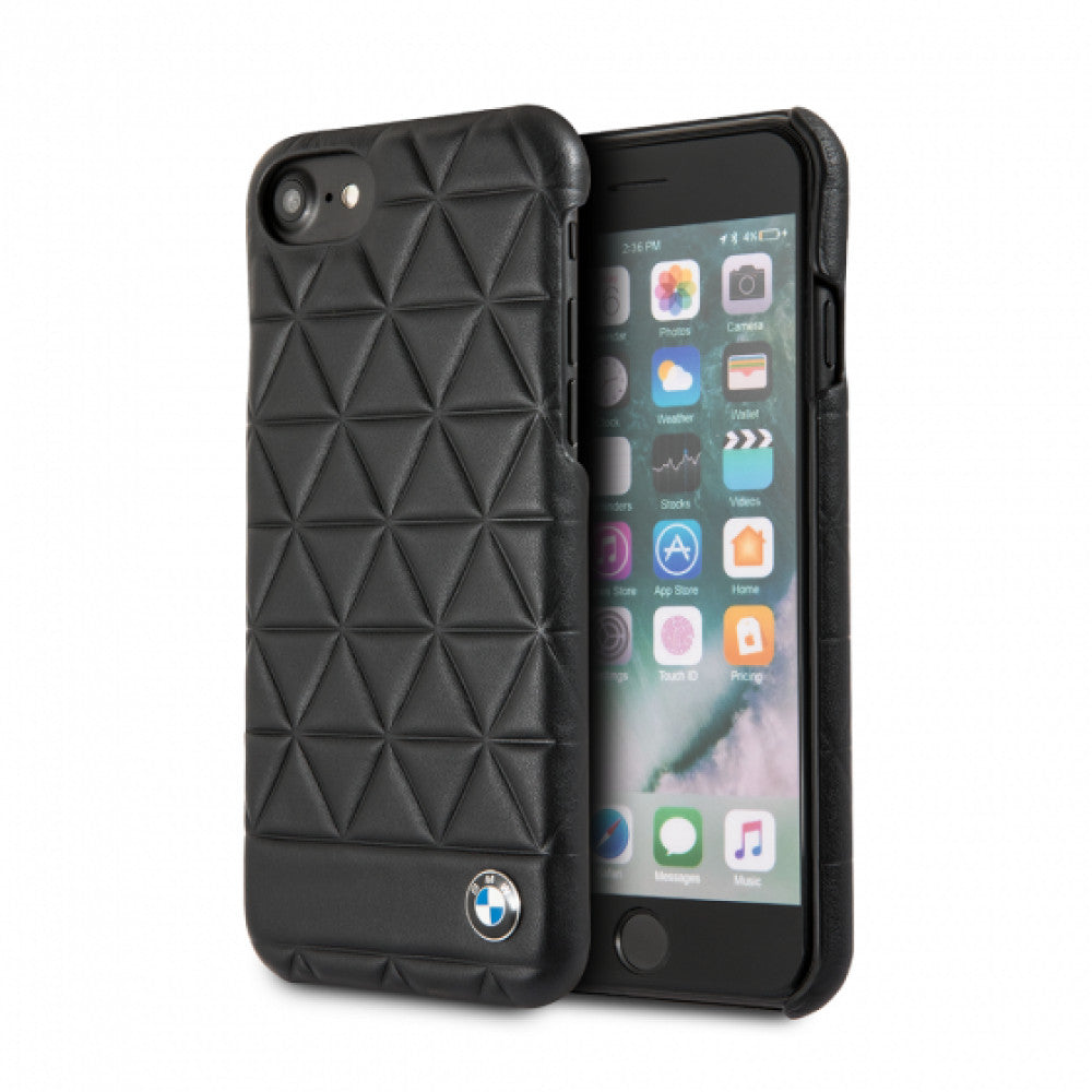 BMW Embossed Hexagon Real Leather Hard Case for iPhone 7 Plus; 8 Plus - Black