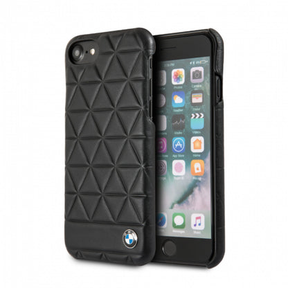 BMW Embossed Hexagon Real Leather Hard Case for iPhone 7 Plus; 8 Plus - Black
