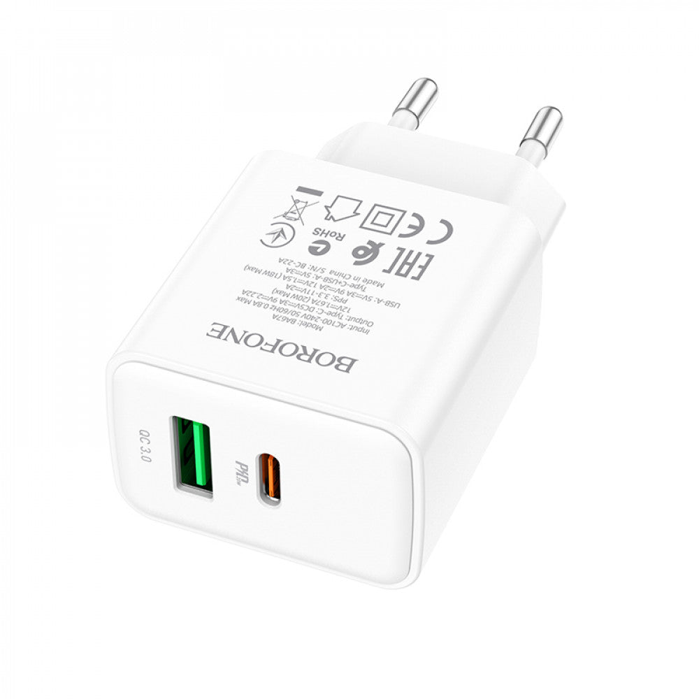 Home Charger | 20W | PD | QC3.0 – Borofone BA67A – White