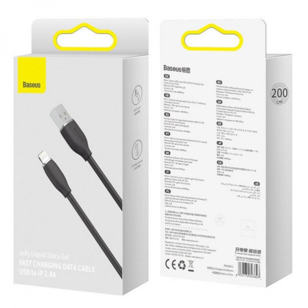 Lightning cable 2.4A (2m) - Baseus (CAGD000101) Jelly Series - CAGD000101 Black