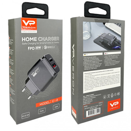 Home Charger | 20W | PD | QC3.0 – Veron VR-C12 – White
