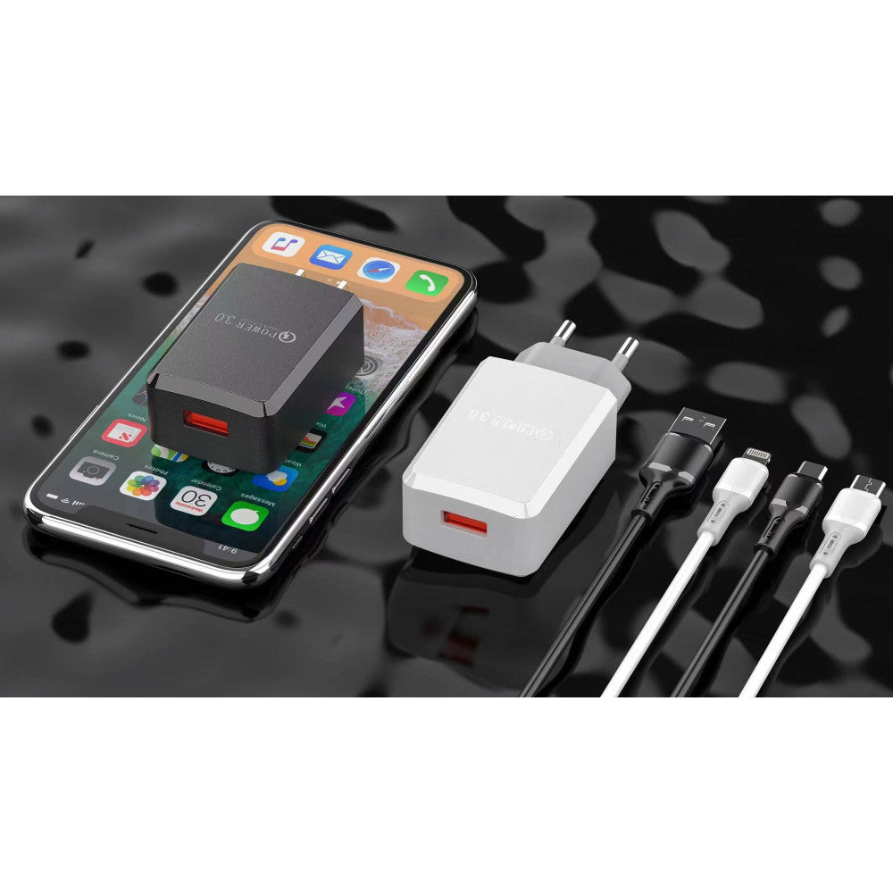 Home Charger | 18W | 1U | Micro Cable (1m) – Veron VR-C13Q – Black