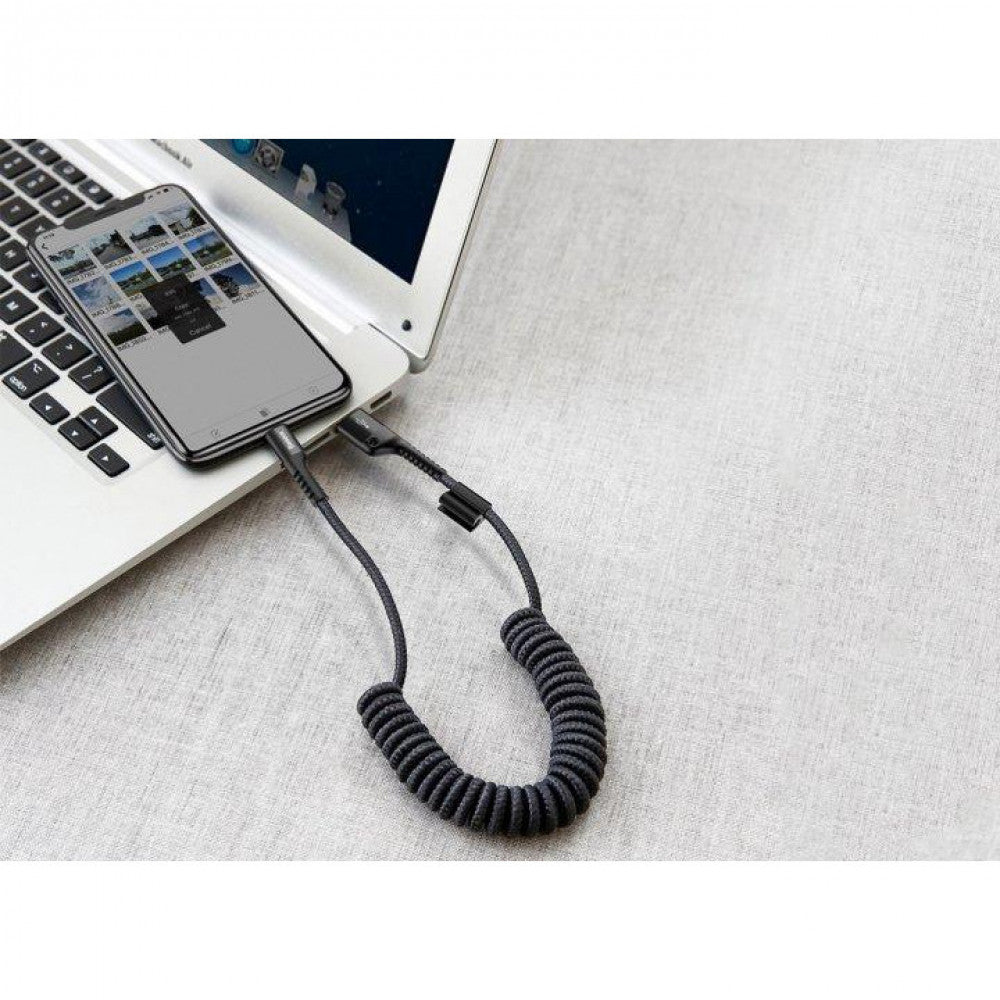 USB C cable 2A (1m) Baseus (CATSR-01) Fish-eye Spring Data Black