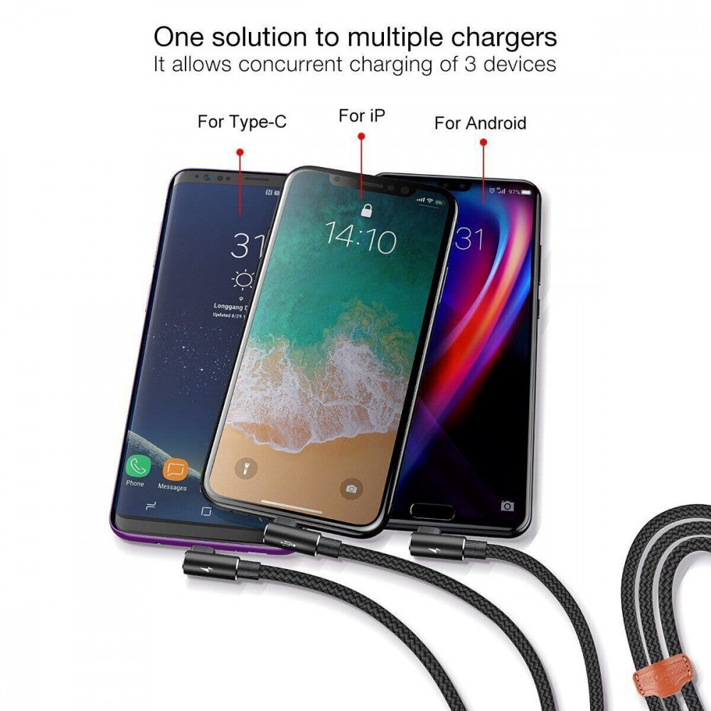 Cable 3 in 1 (L, M, C) 3.5A (1.2m) – Baseus (CAMLT-WZ01) MVP Mobile game Black – CAMLT-WZ01 Black