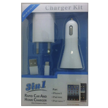 Home &amp; Car Charger &amp; Lightning Cable 2.1A 1U – Apple 3 in 1 DLS-T27 White