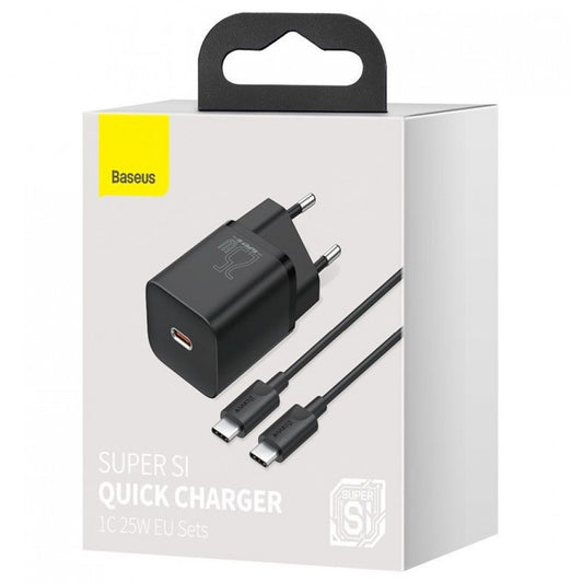 Home Charger | 25W | 1C | C to C Cable (1m) – Baseus (TZCCSUP-L) Super Si Quick Charger – TZCCSUP-L01 Black