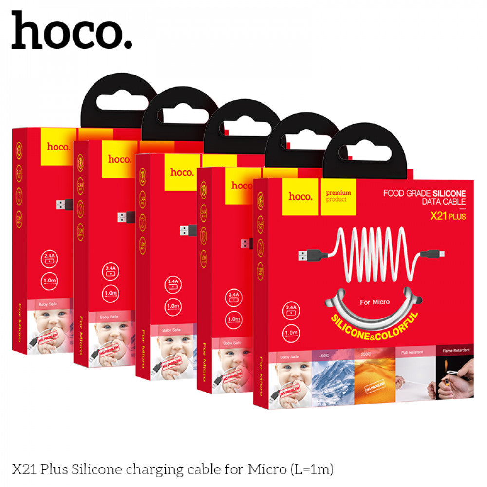 Cable Micro 2.4A (1m) – Hoco X21 Plus Silicone – Blackwhite