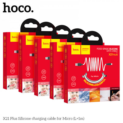 Cable Micro 2.4A (1m) – Hoco X21 Plus Silicone – Blackwhite