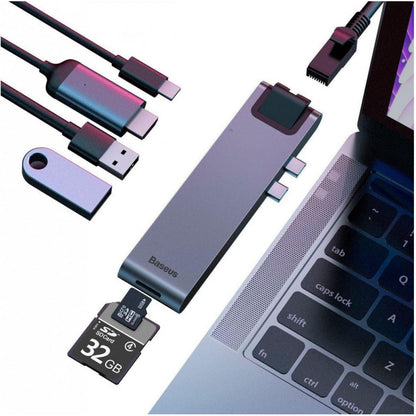 HUB Thunderbolt C – Baseus(CAHUB-L0G) thunderbolt C+Pro Seven-in-one smart HUB docking station – CAHUB-L0G Black