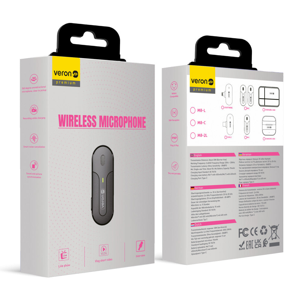 Wireless microphone for phone USB C — Veron M8-C with charging case