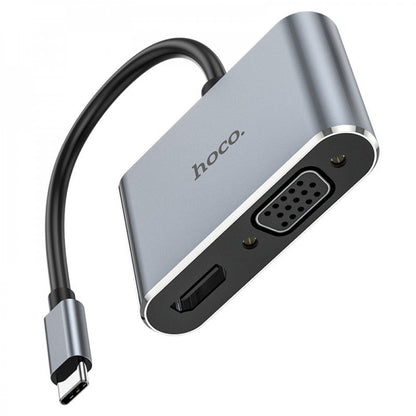 Adapter USB C To HDMI &amp; VGA – Hoco HB29 – Metal Gray