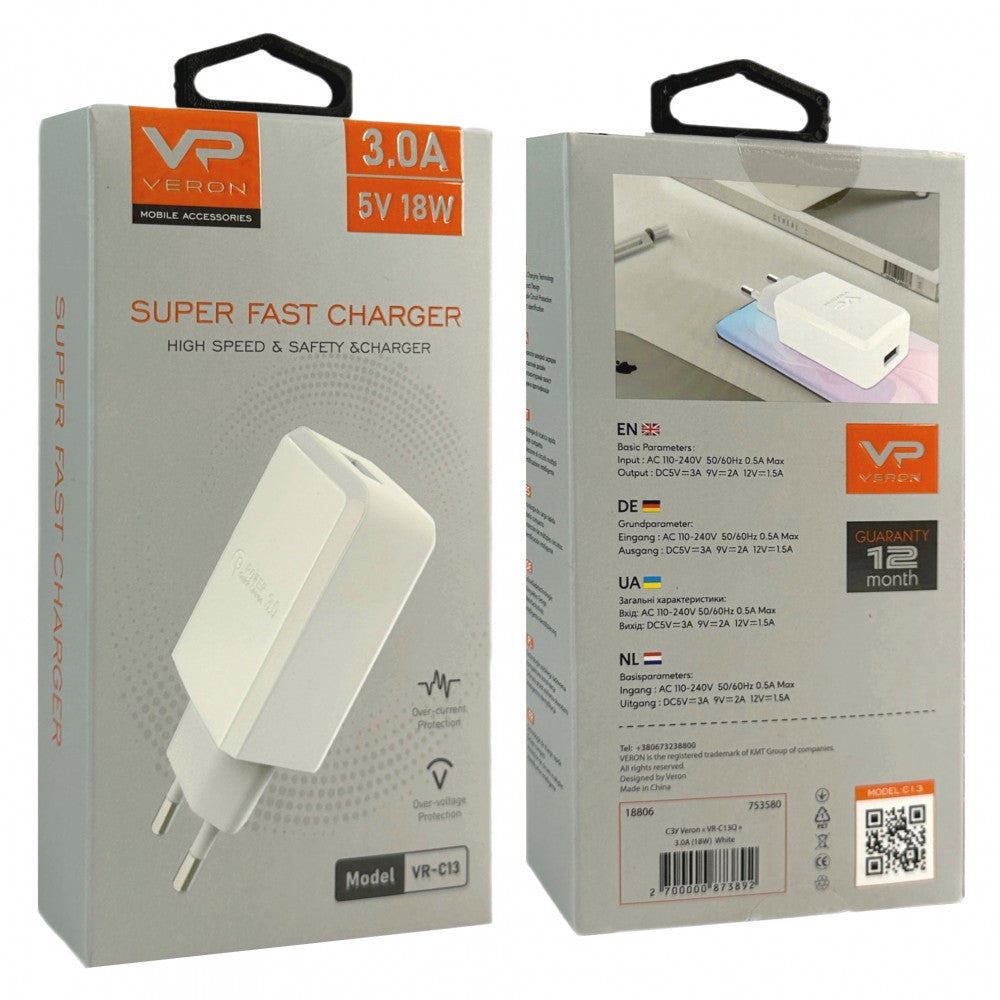 Home Charger | 18W | 1U – Veron VR-C13Q – White