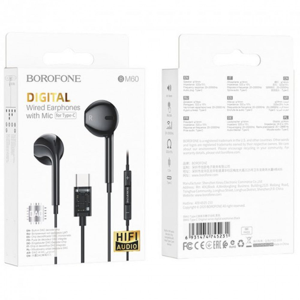 Type C headphones with microphone – Borofone BM60 Original Series – Black
