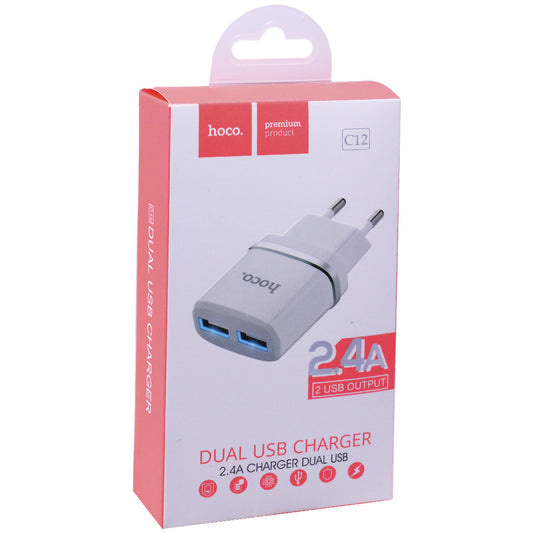 Home Charger | 2.4A | 2U - Hoco C12 White