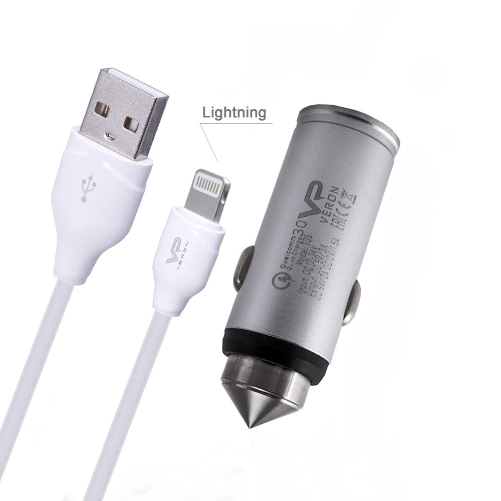 Car Charger | 3.0A | QC3.0 | Lightning Cable (1m) – Veron T05L Metal