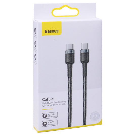 USB C to C cable 100W PD2.0 (2m) – Baseus (CATKLF-ALG1) Cafule Series Flash Gray &amp; Black – CATKLF-ALG1 Gray+Black