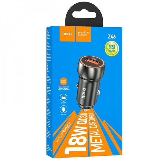 Car Charger | 18W | QC3.0 – Hoco Z46 – Metal Gray