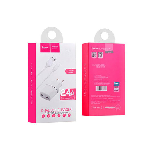 Home Charger | 2.4A | 2U | Lightning Cable (1m) – Hoco C12 Black