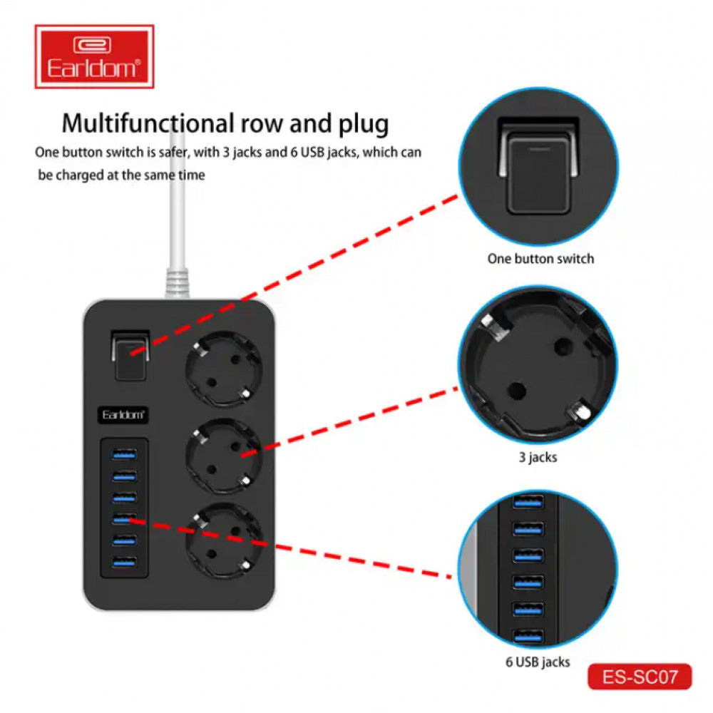 Life filter 6U | 3P | 3.1A | 2m - Earldom ES-SC07