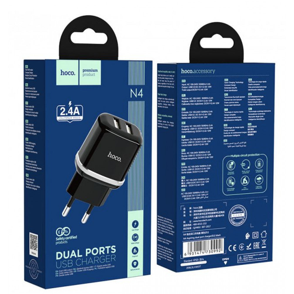 Home Charger | 2.4A | 2U - Hoco N4 - Black