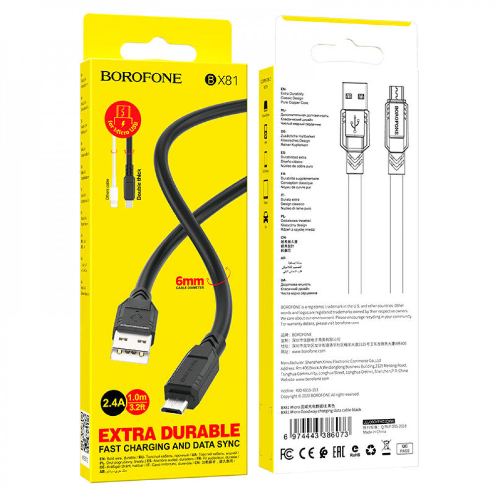 Cable Micro 2.4A (1m) – Borofone BX81 – Black