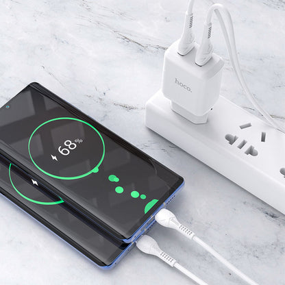 Home Charger | 2.1A | 2U | USB C Cable (1m) – Hoco N7 – Black