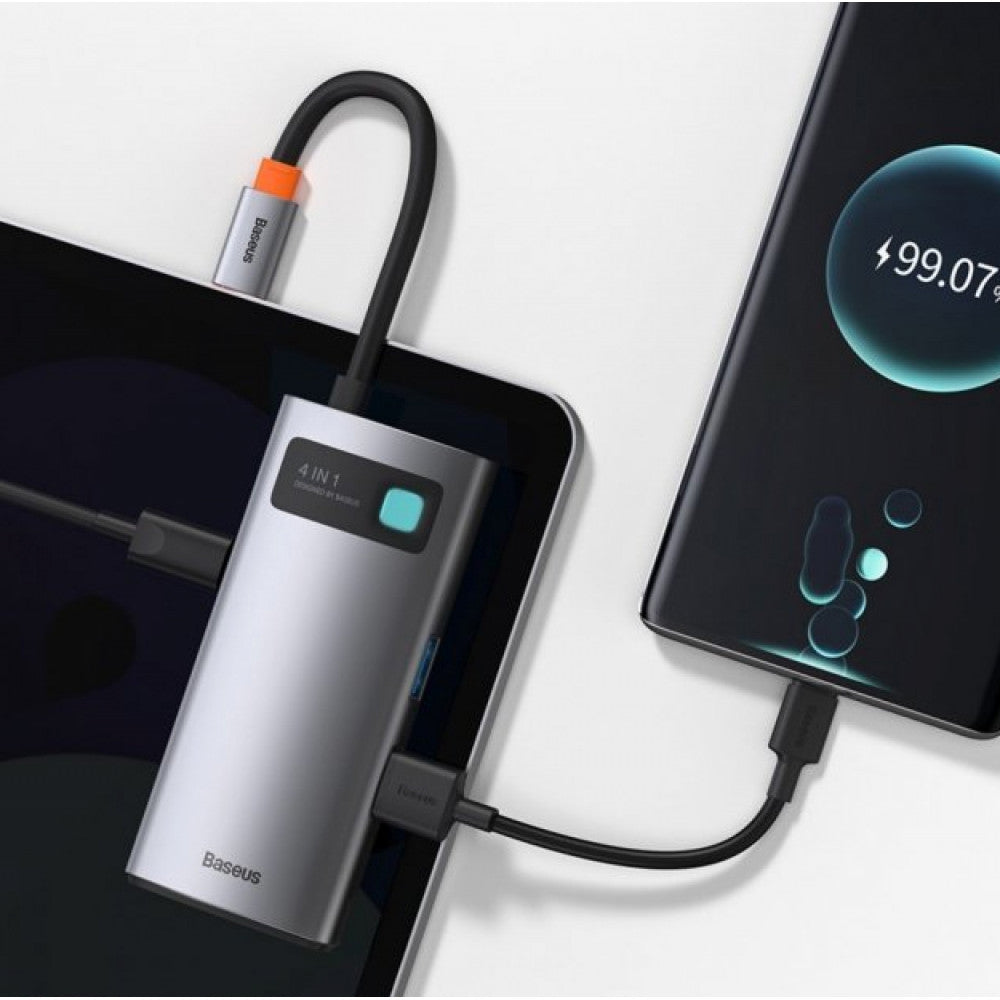 HUB USB C – Baseus(CAHUB-CY0G) Metal Gleam Series 4-in-1 Multifunctional Type-C HUB Docking Station Gray