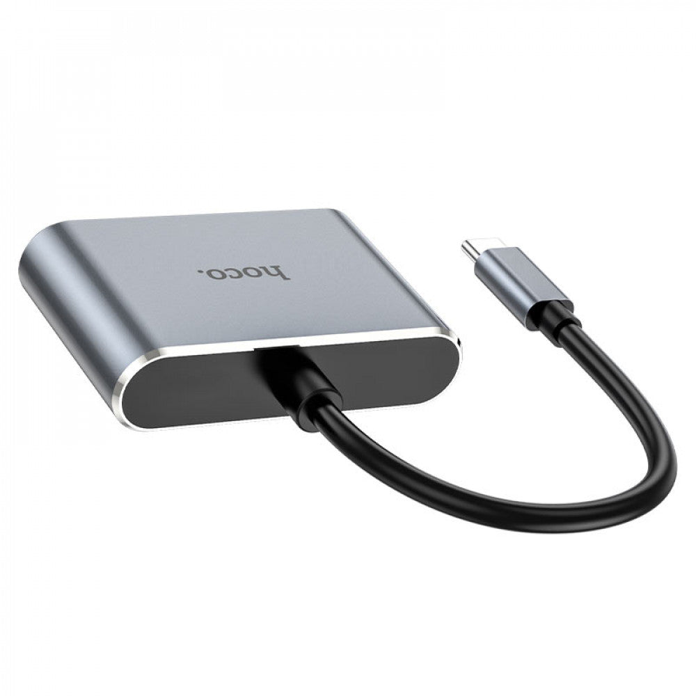 Adapter USB C To HDMI &amp; VGA – Hoco HB29 – Metal Gray