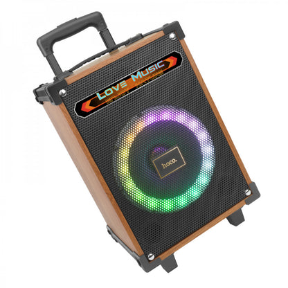 Bluetooth Speaker &amp; 2 Microphones – Hoco HA2 Wave – Wooden pattern