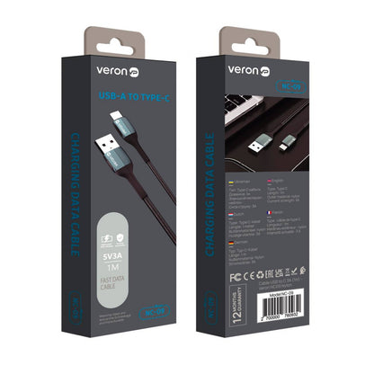 Nylon Cable USB C 3A (1m) – Veron NC09 – Black